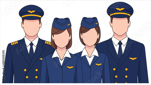 Professional Airline Crew Walking with Luggage Vector Illustration