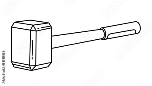 Black and white line art illustration of a heavy sledgehammer with a long handle isolated on a white background.