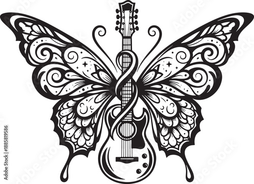 
Butterfly Guitar Tattoo Vector Set