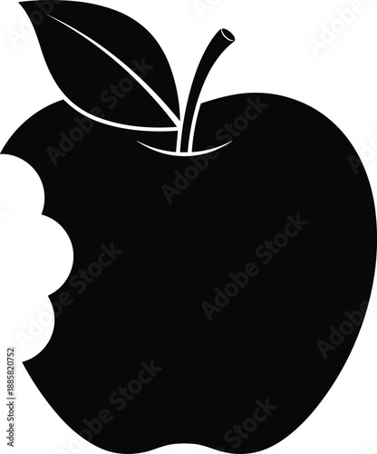 Bitten apple icon illustration, minimal fruit symbol logo, organic food concept, modern flat black white vector design