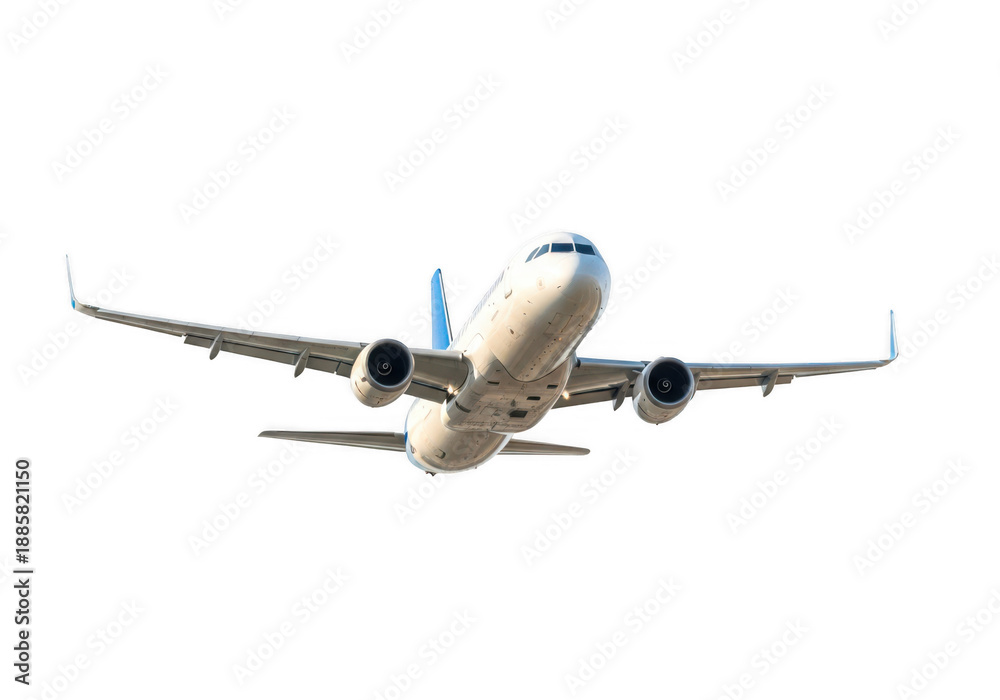 Obraz premium Commercial airliner in flight isolated on transparent background