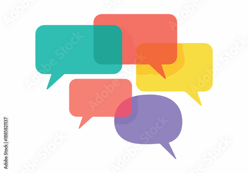 Colorful Speech Bubbles Representing Communication and Dialogue on White Background