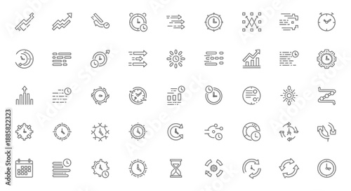 Collection of simple line icons representing time and productivity.