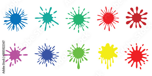 Black vector spray paint splatter elements, graffiti ink dotted splashes, grainy retro style, analog handmade gradients, noise dust dirty drip texture, speckled grit stippled dots spatter. holi colors