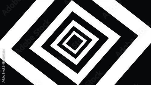 Black and White Concentric Square Tunnel Optical Illusion Background abstract geometric