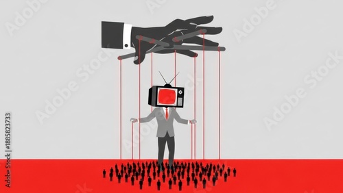 Businessman controlled by media manipulation with TV for a head