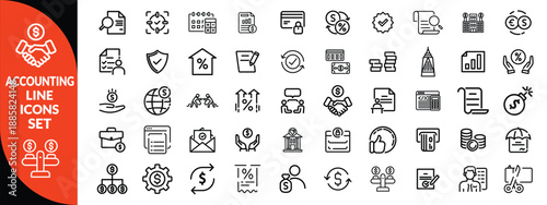 Accounting and taxes line icons collection. Big UI icon set in a flat design. Thin outline icons pack. big icon set . Vector illustration EPS10