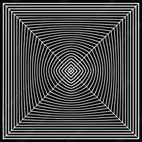 Black and White Optical Illusion of Concentric Squares and Lines abstract monochrome
