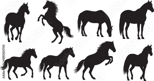 set of horses silhouettes