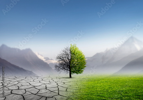abstrakter Klimawandel in einer imaginären landschaft