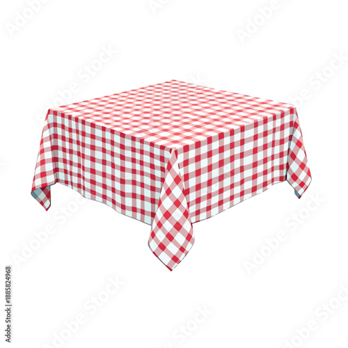 Vsai red and white gingham tablecloth draping table surface