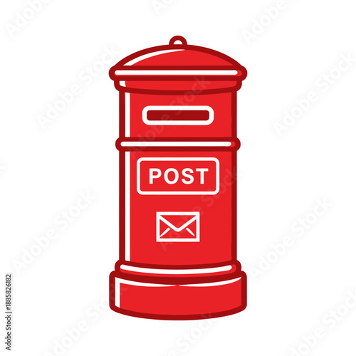 Modern line art illustration of a red postbox depicting postal service for global communication