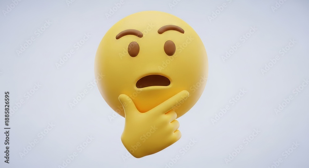 Fototapeta premium Thinking face emoji with hand on chin looking puzzled