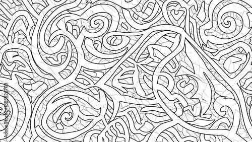 Intricate Abstract Organic Swirls and Flowing Lines Seamless Pattern on Isolated White Background