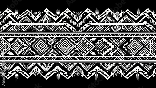 Bold Geometric Tribal Pattern Horizontal Border on Black Background