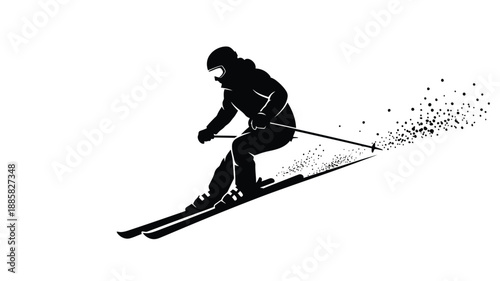 a skier in motion gliding down the slope dynamic winter scene silhouette