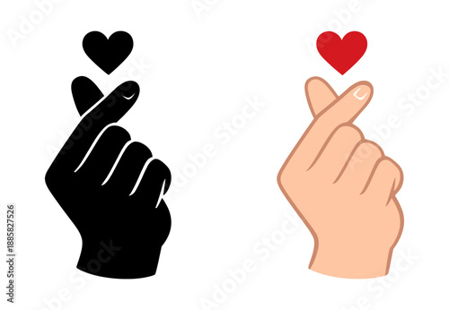 Modern hand gesture set featuring hands making finger heart gestures for expressing affection and love
