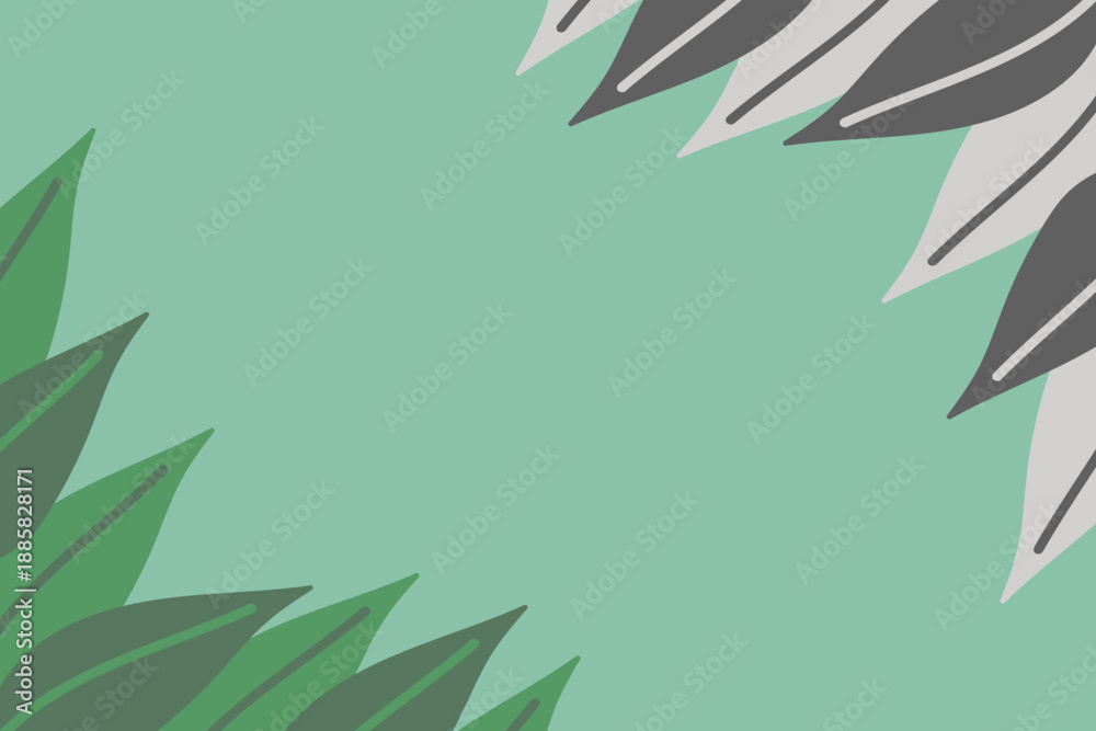 Fototapeta premium Muted minimal leaf cluster — double-corner botanical border desktop wallpaper, presentation and virtual meeting background (ideal for digital use, and also suitable for print)