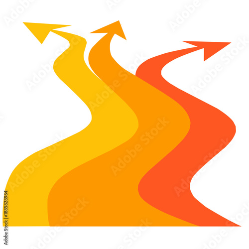 Winding path vector illustration. Strategic winding paths and arrows for career choice and business growth concept