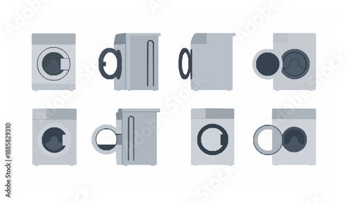Minimal flat washing machine icon set vector illustration isolated