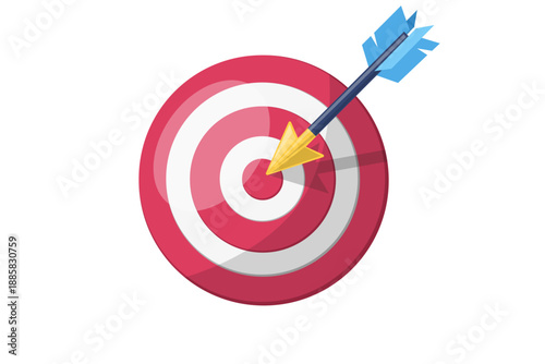 Target with arrow hitting the center symbolizing goal achievement, focus and success. Flat vector illustration isolated on white background.
