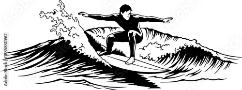 vector silhouette of a man surfing