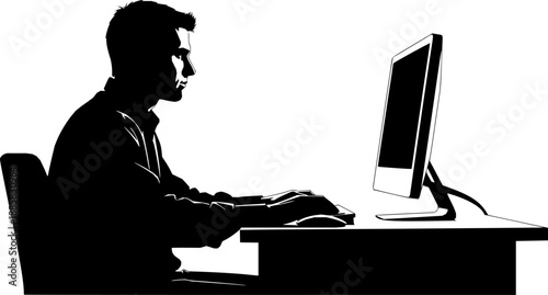 silhouette of man working on computer