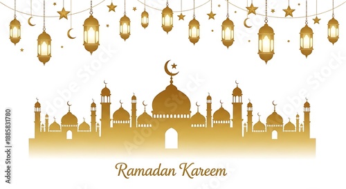 Wallpaper Mural Gold mosque with lanterns and stars on white background for Ramadan Kareem celebration Torontodigital.ca