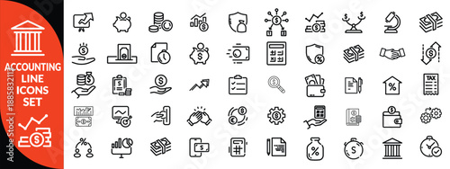 Accounting and taxes line icons collection. Big UI icon set in a flat design. Thin outline icons pack.  icon set design .