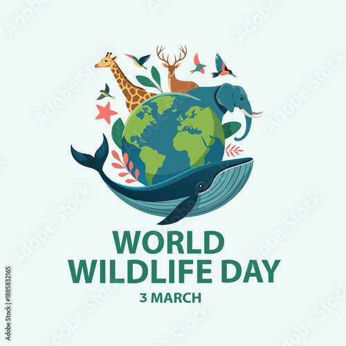 World wildlife day celebration with diverse animals and planet earth