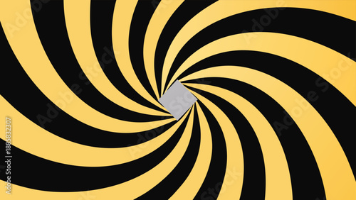 Hypnotic Swirl Pattern of Black and Yellow Lines Converging on a Gray Square optical illusion vortex
