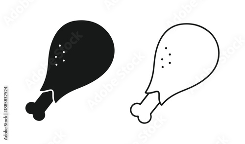 Set of two chicken leg icons, one solid black and one outline, for food and restaurant graphics