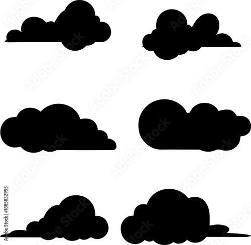 Atmospheric cloud silhouettes in diverse formations perfect for creating dramatic skies or weather forecasts isolated on transparent background for professional graphic designers use