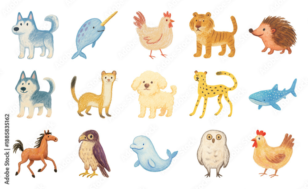 Fototapeta premium Cute animal cartoon stickers