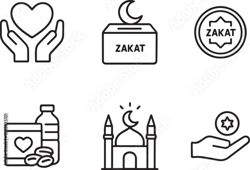 Outline icons representing Islamic charity, zakat, donation, and community support