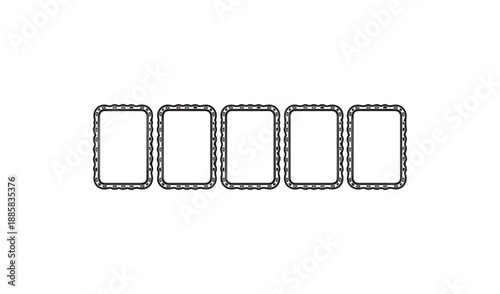 Five Decorative Rectangle Frames in a Row, Black Outline Design Elements