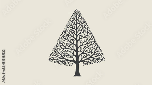A minimalist black and white illustration of a stylized tree with a triangular crown shape (2)_traced