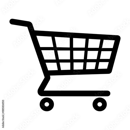 Minimalist black shopping trolley icon symbol for e-commerce and retail business web design