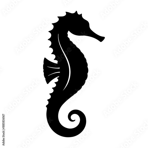 Black Seahorse Silhouette Isolated on transparent Background for Marine Life and Ocean Designs