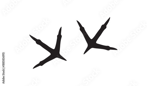 Two black bird footprints or tracks on a white background, abstract shape