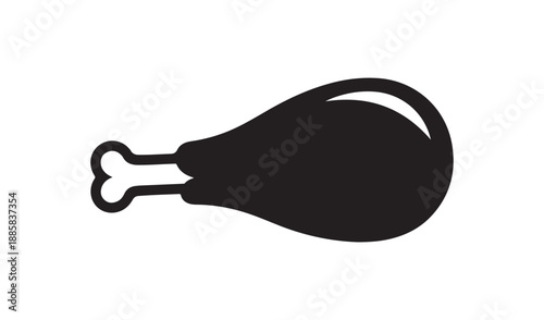 Black Silhouette of a Cooked Turkey Leg on a Plate, Vector Icon