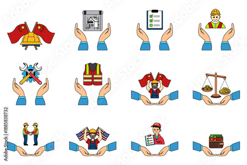 Illustration set icons of industrial and Labors elements