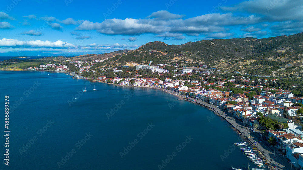 Fototapeta premium Aerial view of Foca, Izmir, Turkey, taken with a drone.