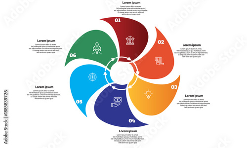 Collection of vector circle chart infographic templates for presentations, advertising, layouts, annual reports. 6 options, steps, parts	
