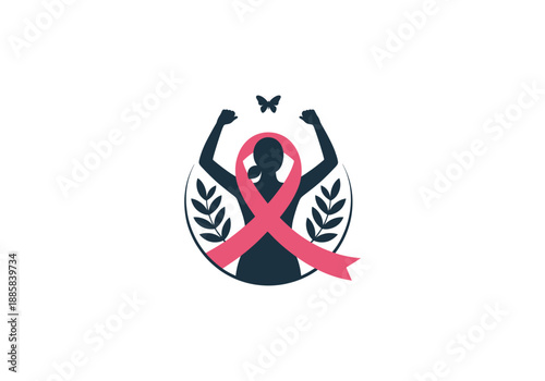 Breast Cancer Awareness Women  with Pink Ribbons logo vector design