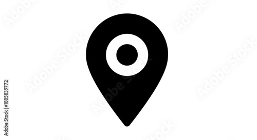 Black Location Pin Icon on White Background Representing GPS Navigation and Geographic Position.