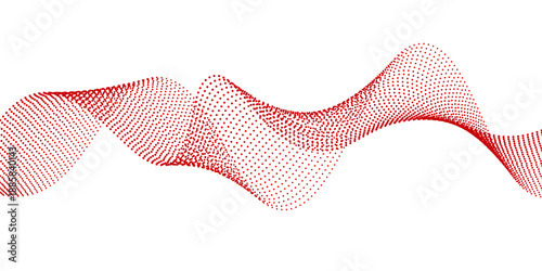 Red dotted wave line pattern. Halftone undulate net background. Abstract flowing particle lattice wallpaper. Vector curved dash gradient element for poser, banner, presentation, booklet, brochure