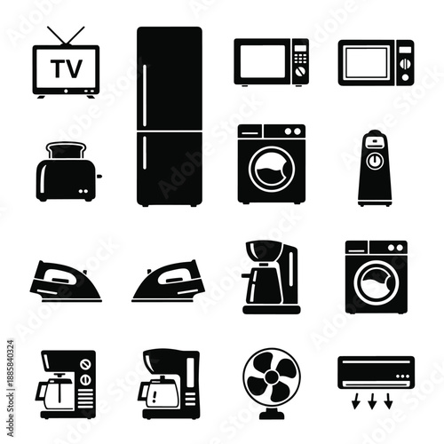 Black and white of household appliances and electronics