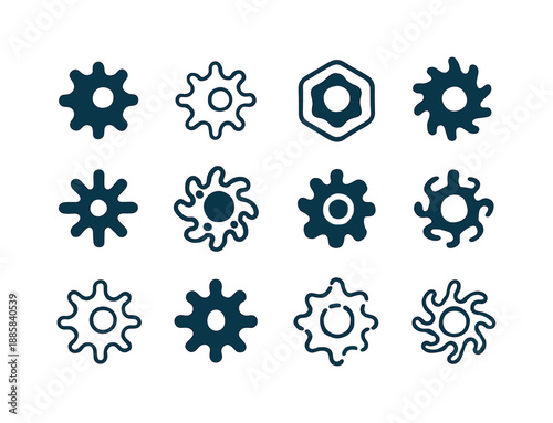 Microorganism Logo Variations. Microorganism. Icon set. Set Logo of Microorganism: microscopic cell with nucleus. harmonious logo variations of the same