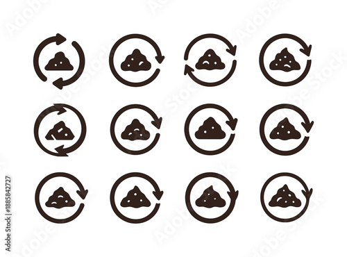 Compost Logo Variations. Composting. Icon set. Set Logo of Composting: organic matter breakdown symbol. harmonious logo variations of the same emblematic